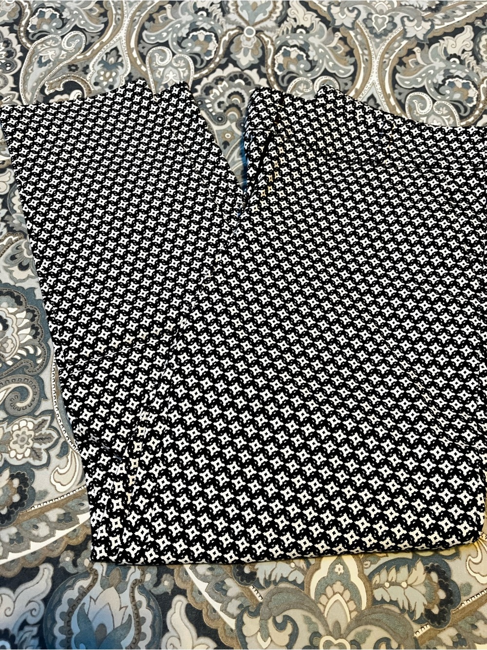 LOFT Black and White Cropped Pants with Geometric Print